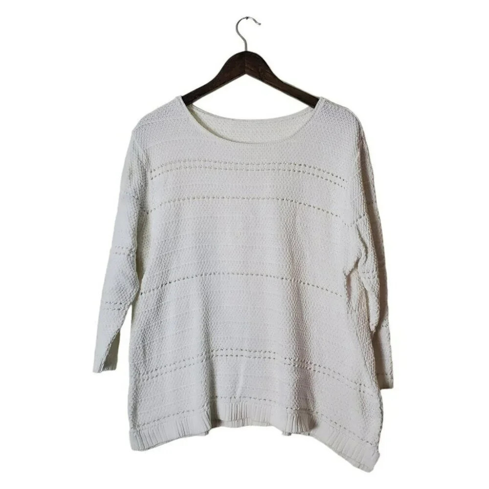 Boho Handmade Crochet Light Weight Crew Neck Cropped Sleeve Shirt (Size L)